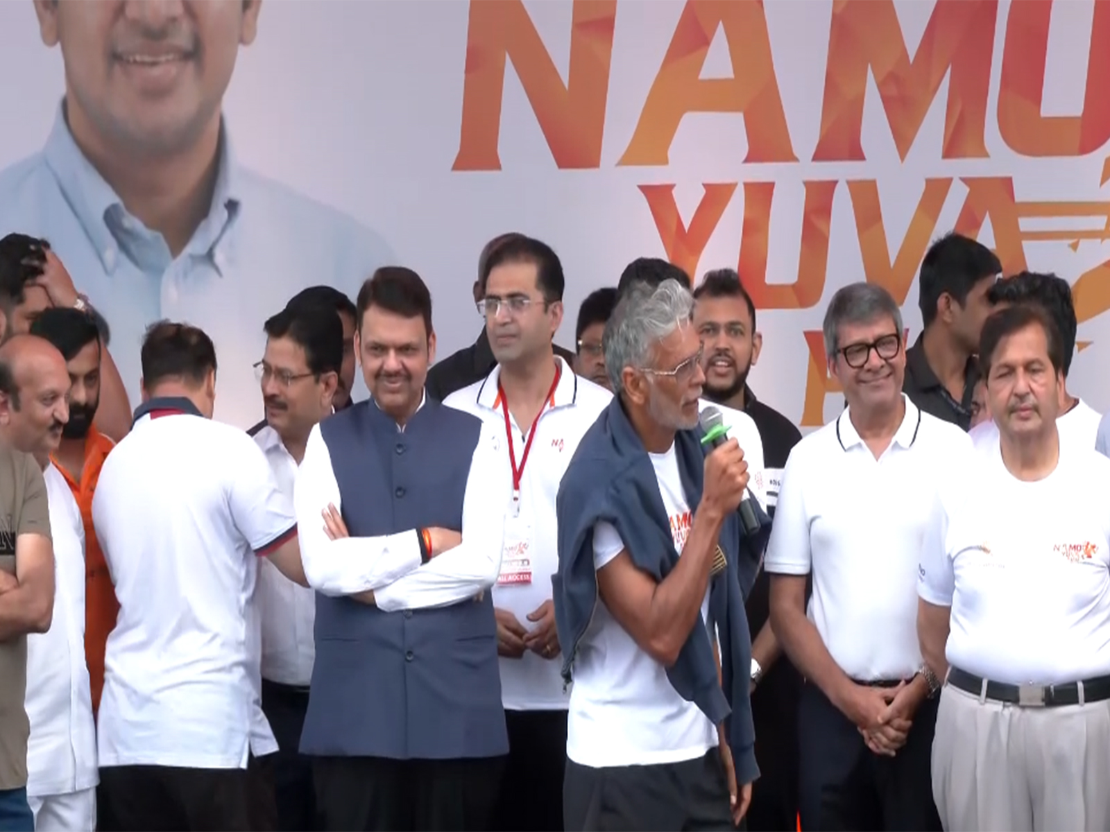 Maharashtra CM Devendra Fadnavis, actor Milind Soman (Image source/ANI) 
