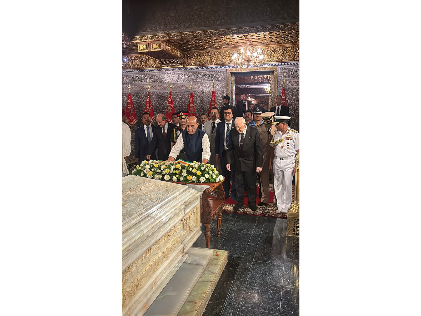 Defence Minister Rajnath Singh pays homage to late Kings of Morocco