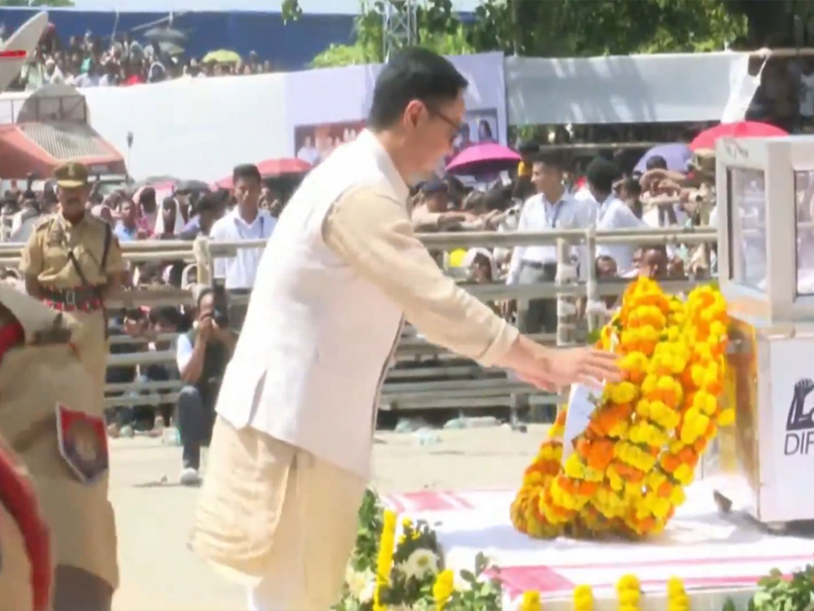 Union Minister Kiren Rijiju pays his respects to singer Zubeen Garg (Image source/ DIPR)