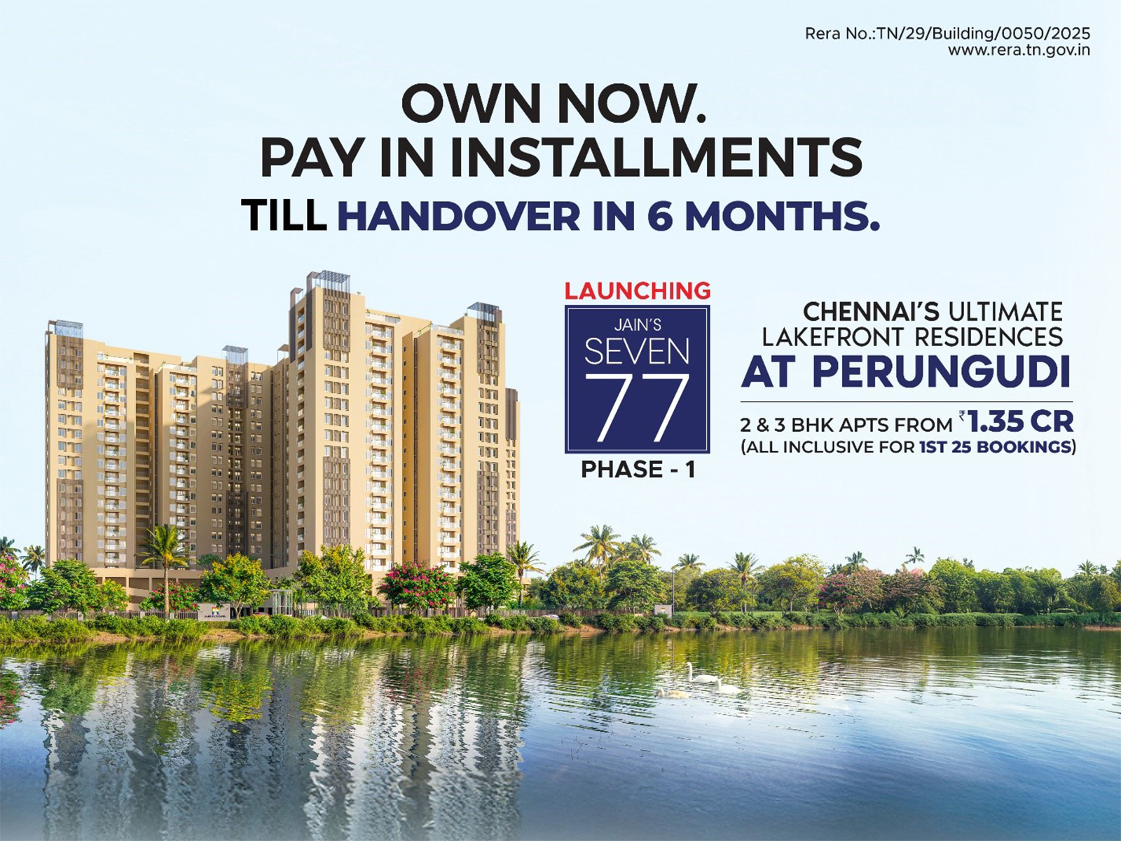 Jain Housing Launches Jains Seven 77 in Perungudi: Move-in 6 Months with an Exclusive "Own Now, Pay in Installments" Plan for First 25 Buyers